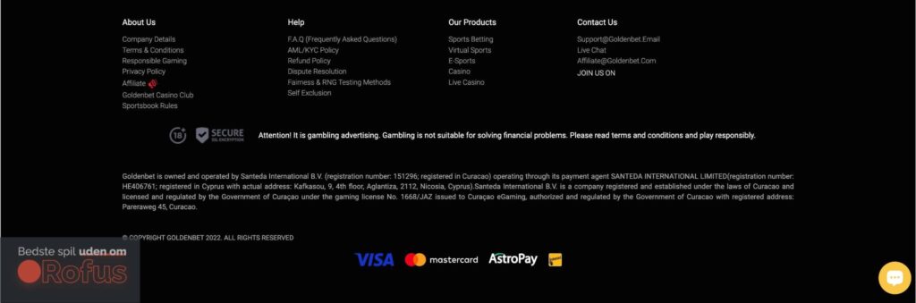 GoldenBet Casino Betalingsmetoder