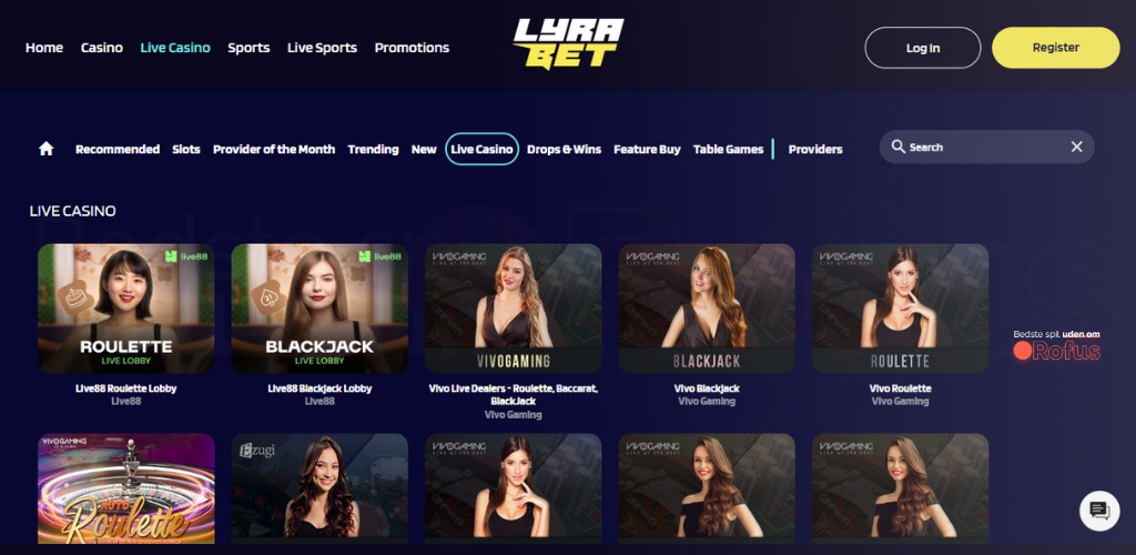 lyrabet live casino spil uden rofus