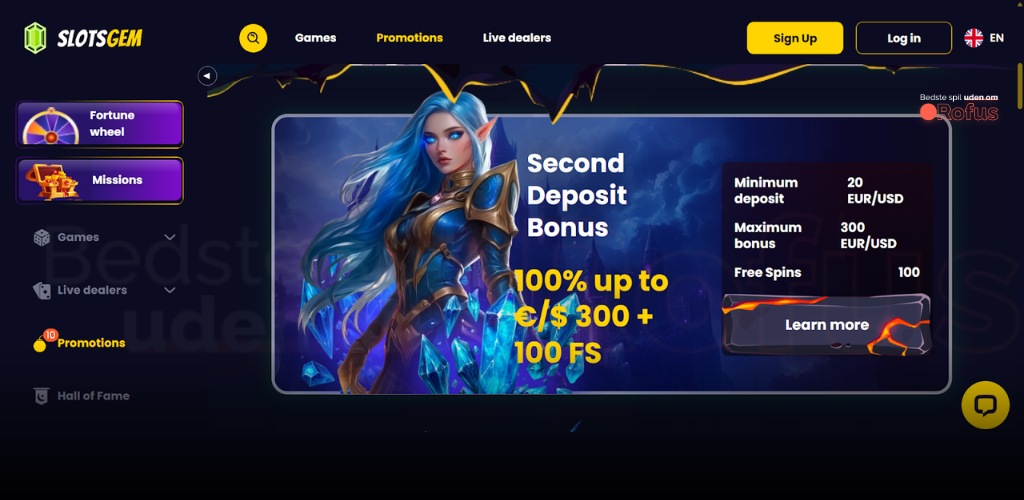 slotsgem udenlandske casino bonusser second