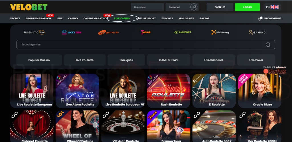 velobet live casino uden rofus