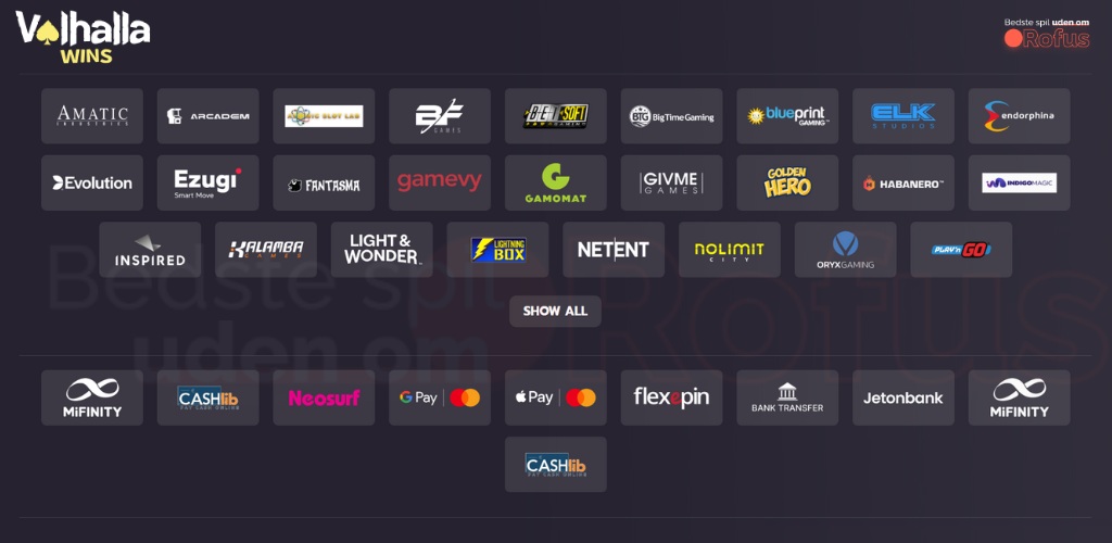 valhallawins udenlandske casino betalingsmetoder